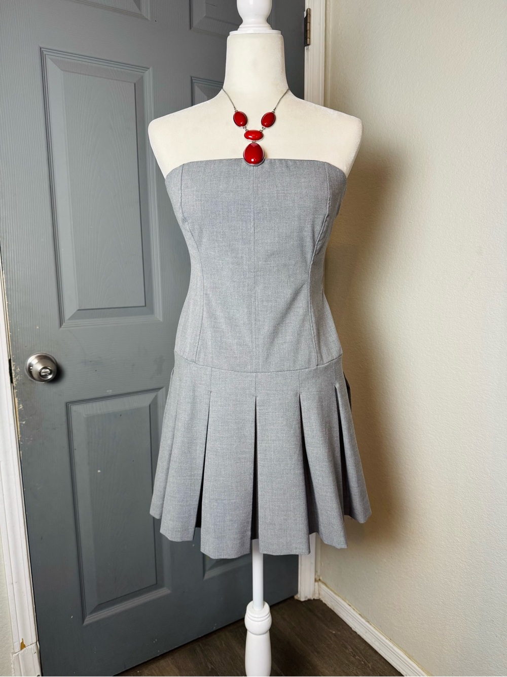 Viral Christian Lacroix Drop Waist Pleated Mini Dress Grey Corset Y2K Size 6